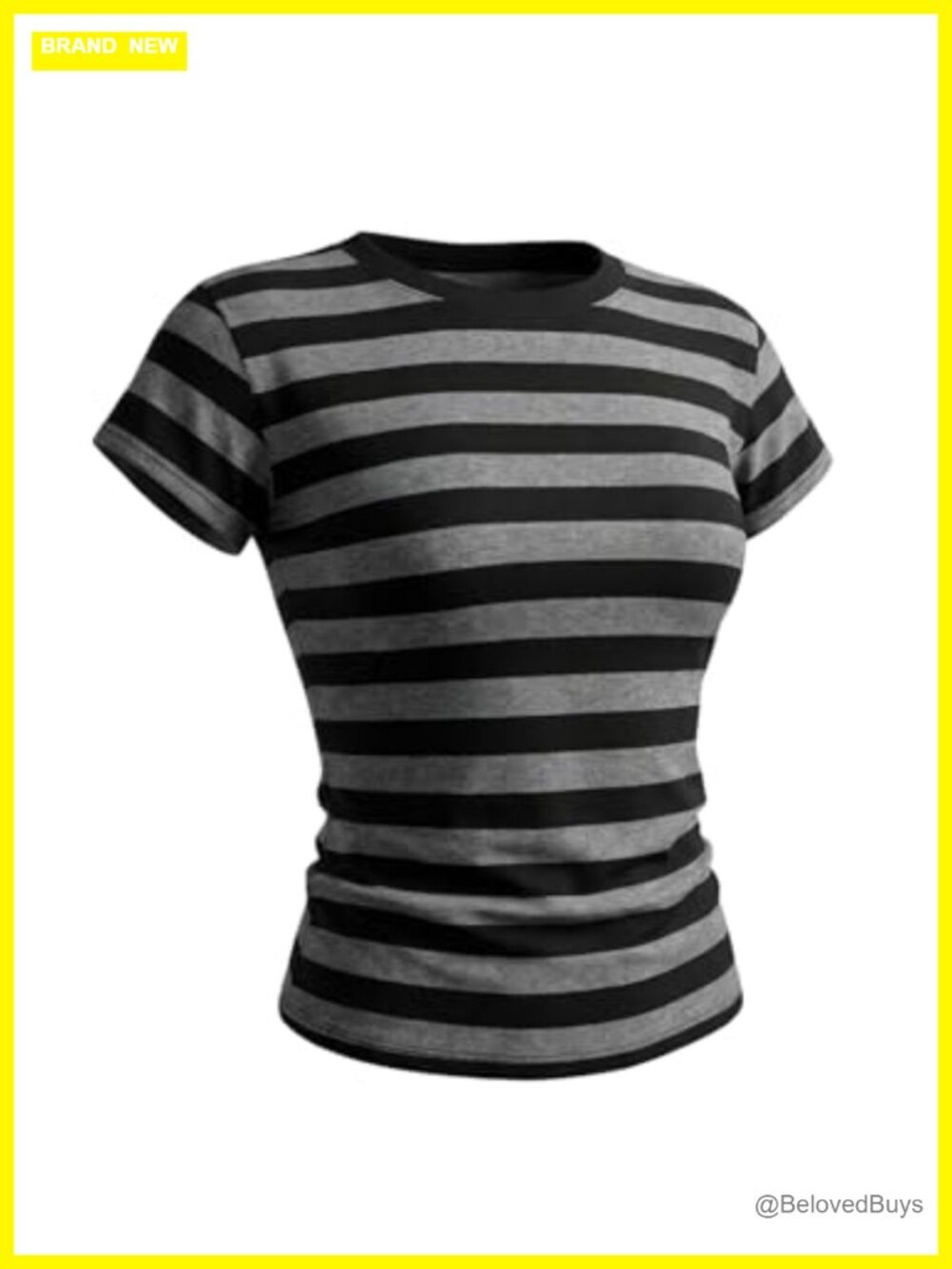 Women's Striped Crew Neck Short Sleeve Fitted Crop Top Tee Y2K Grunge